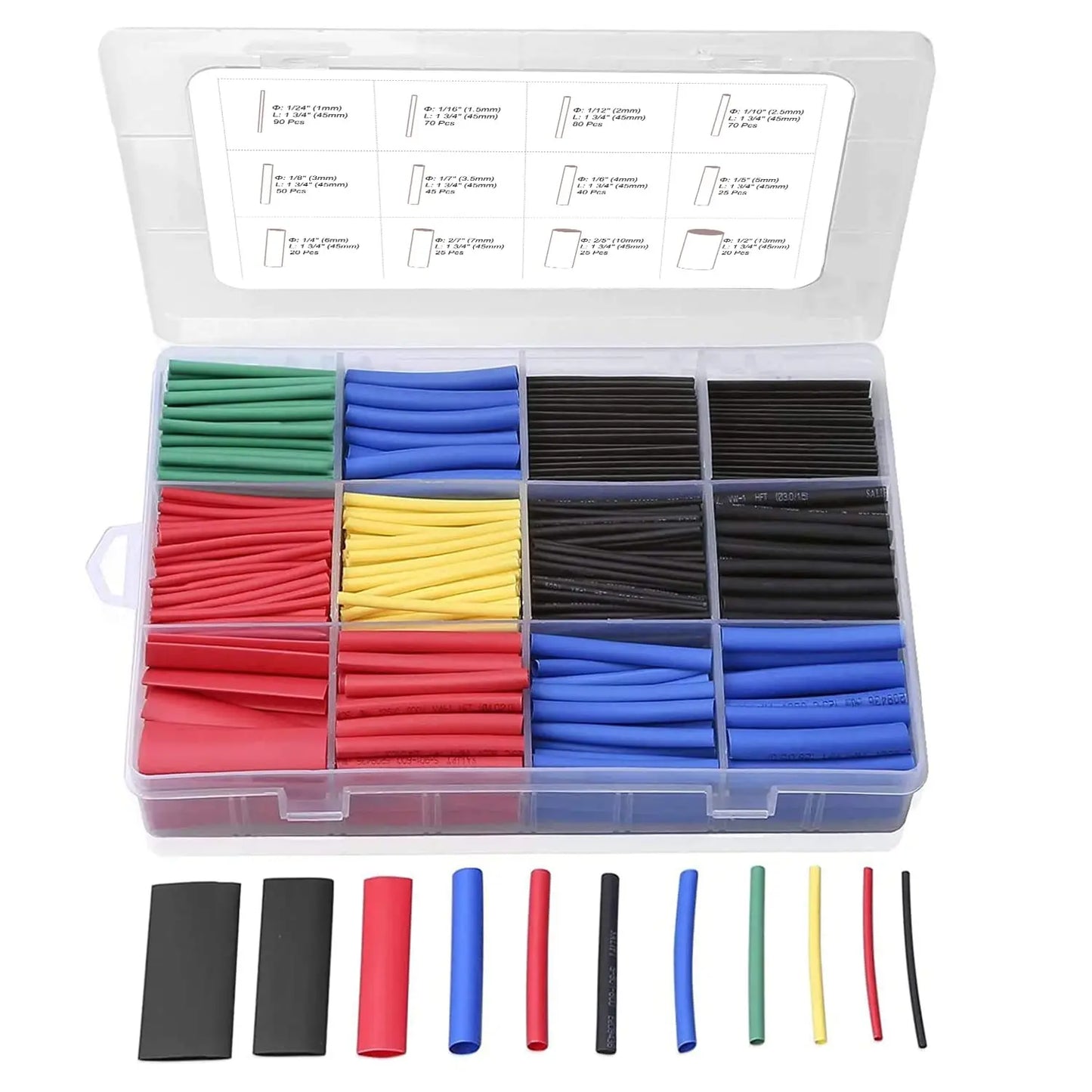 Heat Shrink Tubing Kit – 580pcs, 6 Colors, 11 Sizes