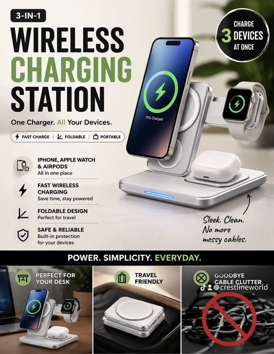 Foldable 3-in-1 Wireless Charging Station