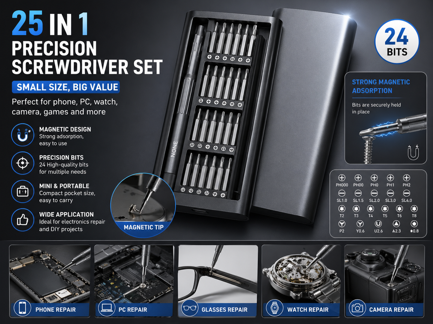 25-in-1 Magnetic Precision Screwdriver Set