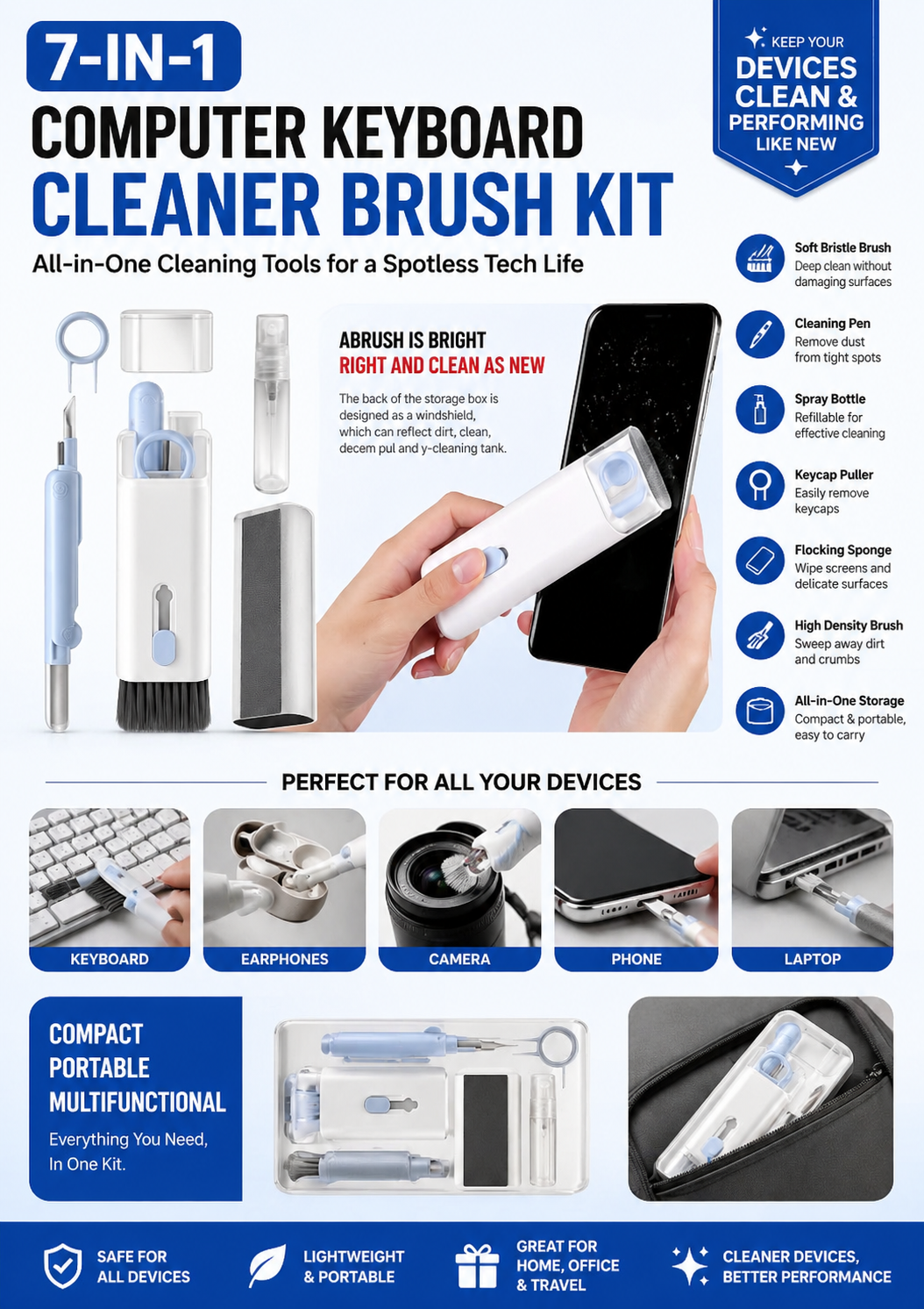 7-in-1 Keyboard Cleaner Brush Kit