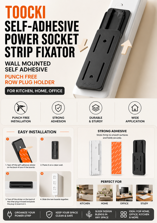 Self-Adhesive Power Socket Strip Holder – No-Drill Wall Mount for Kitchen, Home & Office