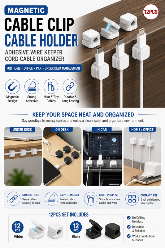 Magnetic Cable Clips & Holder