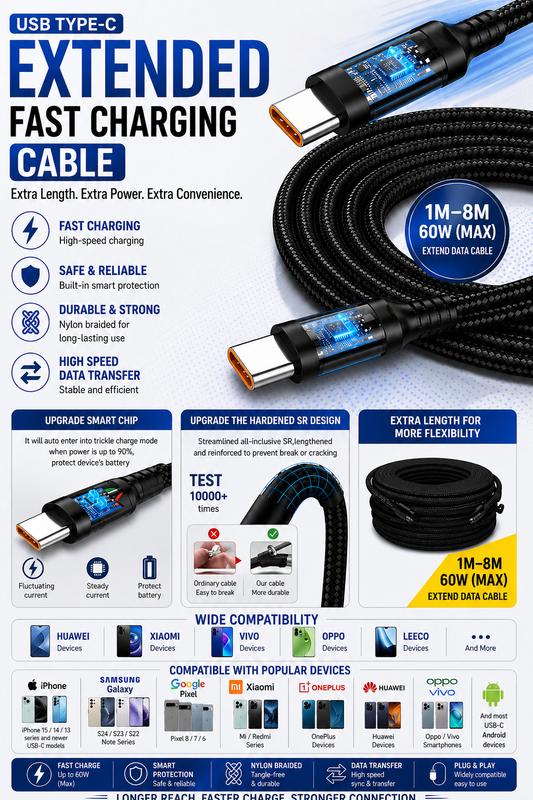 USB-C Fast Charging Cable – 1M to 8M